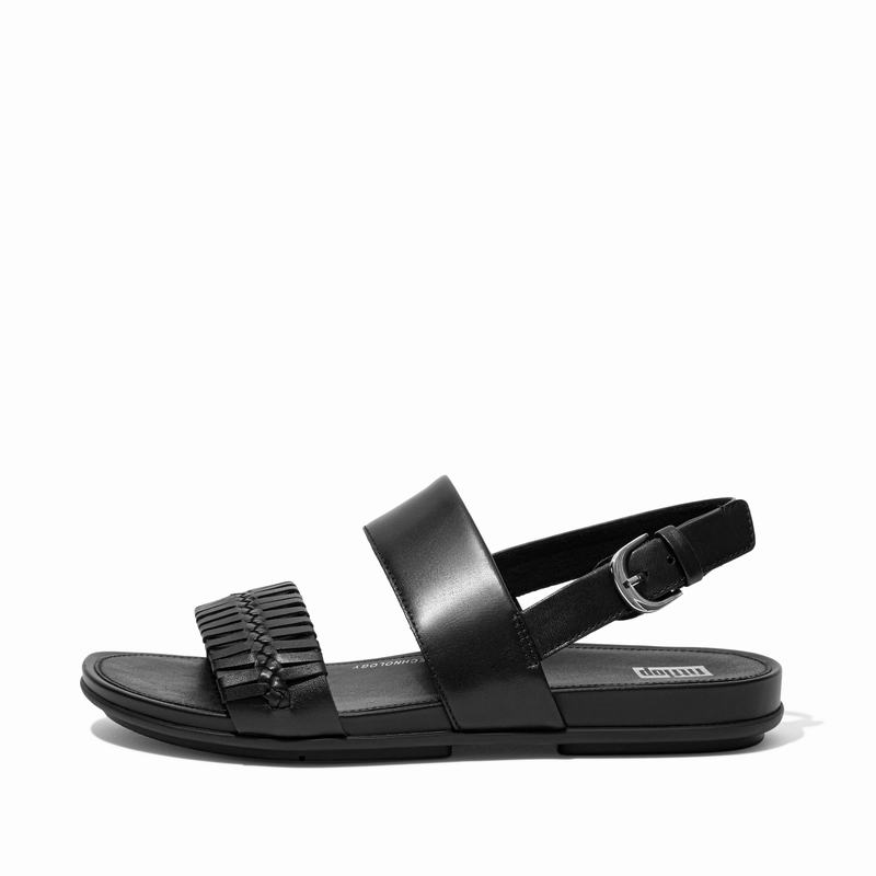 FitFlop Gracie Leder Faux Schwarz - FitFlop Backstrap Sandalen Damen Sale [TDJN-29361]